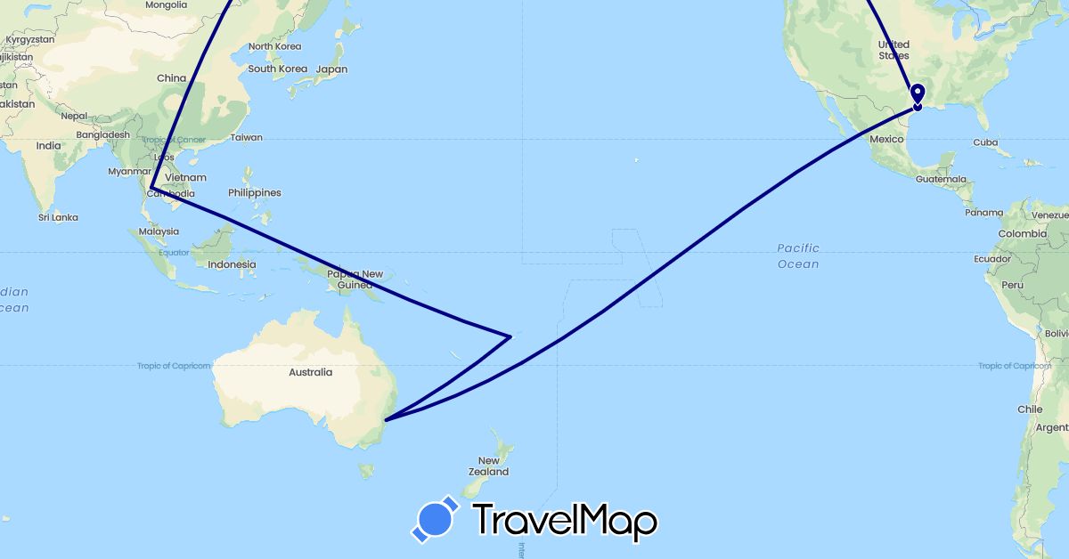 TravelMap itinerary: driving in Australia, Fiji, Thailand, United States (Asia, North America, Oceania)